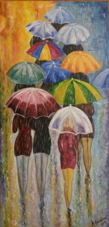 Dáždniky 2, 40x80 cm, akryl